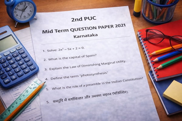 2nd PUC Mid Term Question Paper 2021 Karnataka